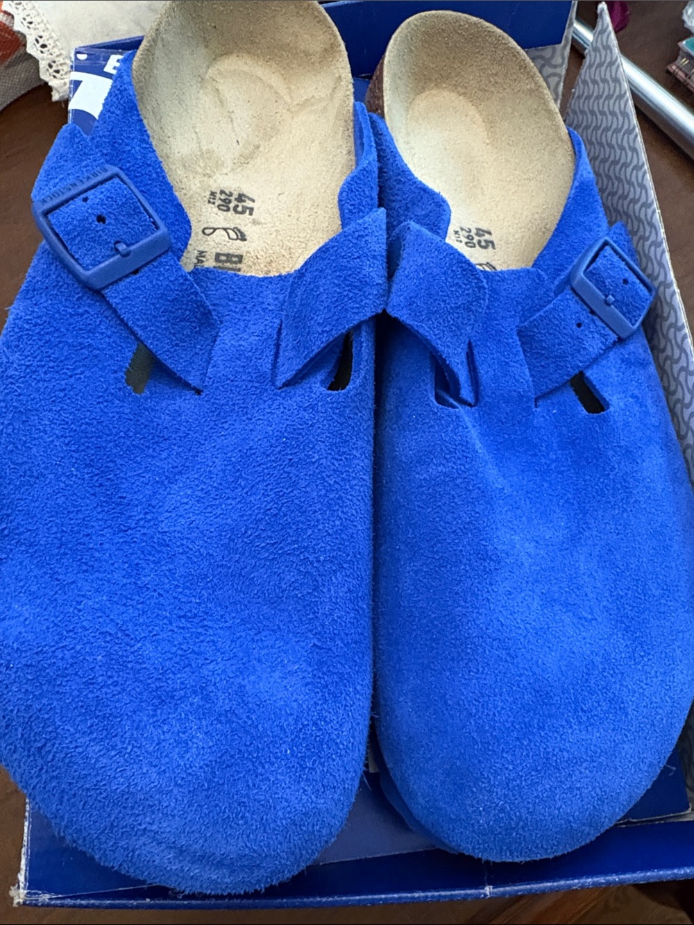 NWT! Men’s Birkenstock Boston Royal Blue Suede Slip On Clogs. Size 45